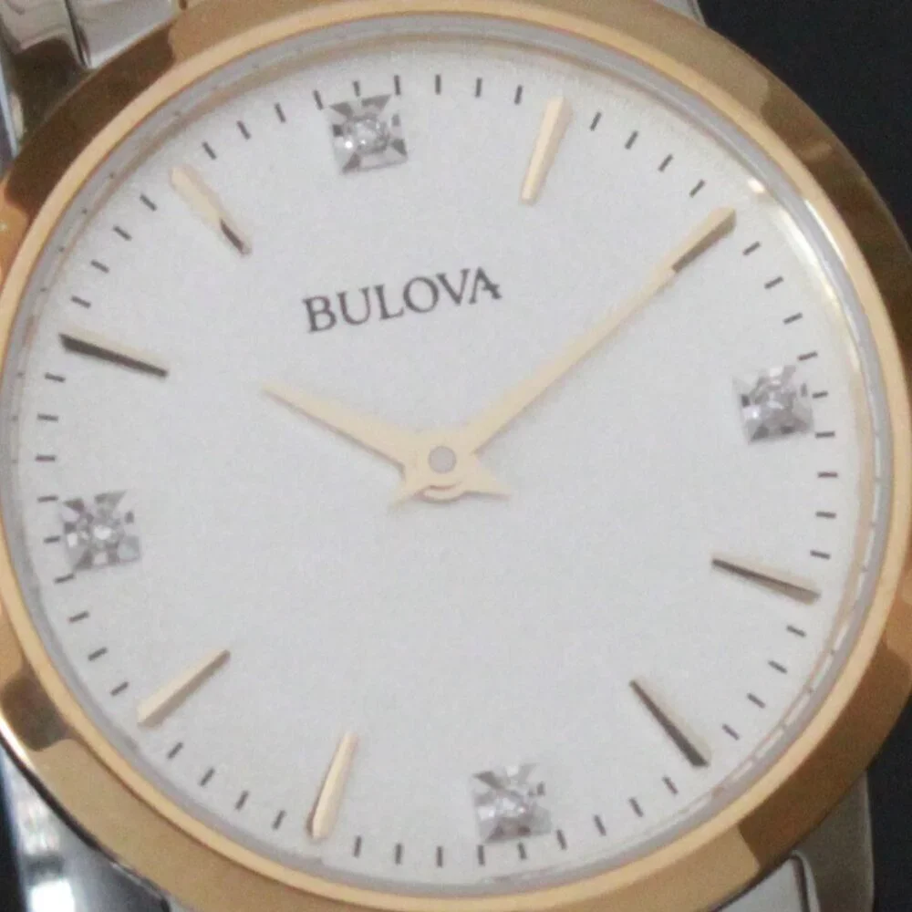 Bulova Ladies Sutton Classic Quartz Watch Four Diamond Accents Two Tone 27mm